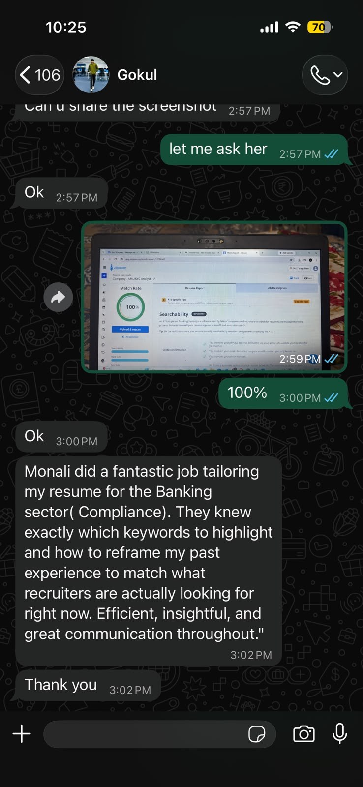 Real client review on WhatsApp